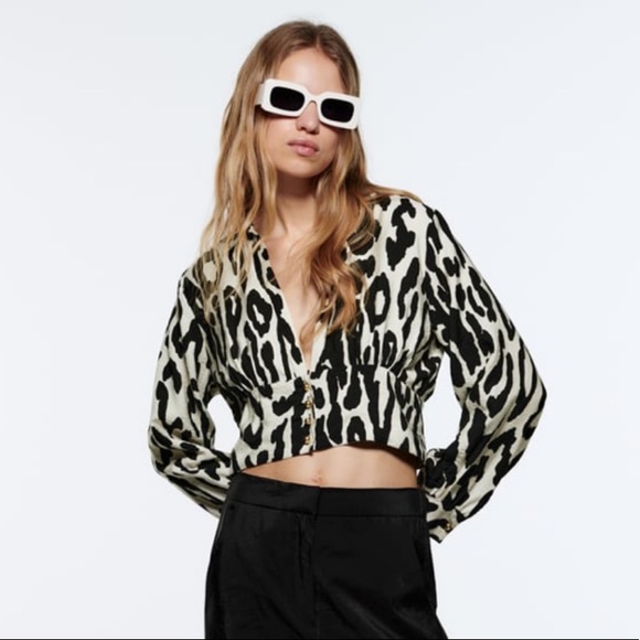 Zara Animal Print Cropped Blouse - Picture 3 of 8